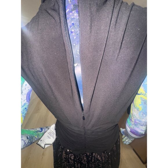 Black Sleeveless SLNY Dress With Draped Bodice & Lace Overlay Skirt Size 10 - Picture 6 of 7